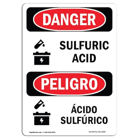 Signmission Safety Sign, OSHA Danger, 24" Height, Rigid Plastic, Sulfuric Acid With Symbol Spanish OS-DS-P-1824-VS-1585